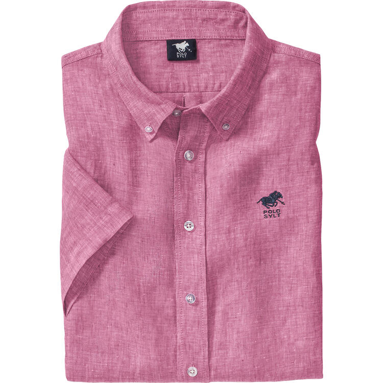 Auf diesem Bild sehen Sie POLO SYLT Herren Baumwoll-Leinen-Mix Hemd kurzarm in der Farbe beere