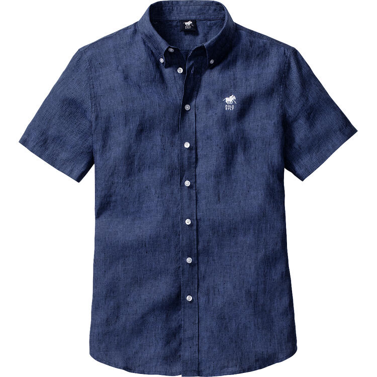 Auf diesem Bild sehen Sie POLO SYLT Herren Baumwoll-Leinen-Mix Hemd kurzarm in der Farbe dunkelblau