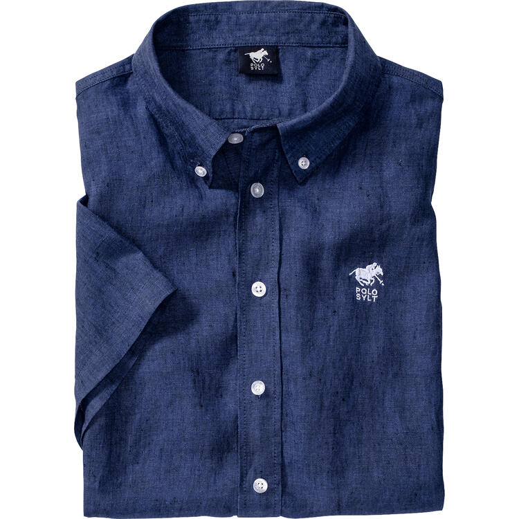 Auf diesem Bild sehen Sie POLO SYLT Herren Baumwoll-Leinen-Mix Hemd kurzarm in der Farbe dunkelblau
