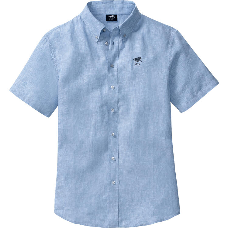 Auf diesem Bild sehen Sie POLO SYLT Herren Baumwoll-Leinen-Mix Hemd kurzarm in der Farbe hellblau