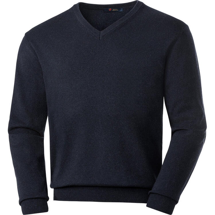 Auf diesem Bild sehen Sie Royal Spencer Herrenpullover Kaschmir-Seide mit V-Ausschnitt in der Farbe dunkelblau