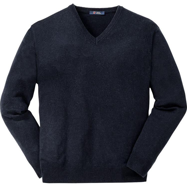 Auf diesem Bild sehen Sie Royal Spencer Herrenpullover Kaschmir-Seide mit V-Ausschnitt in der Farbe dunkelblau