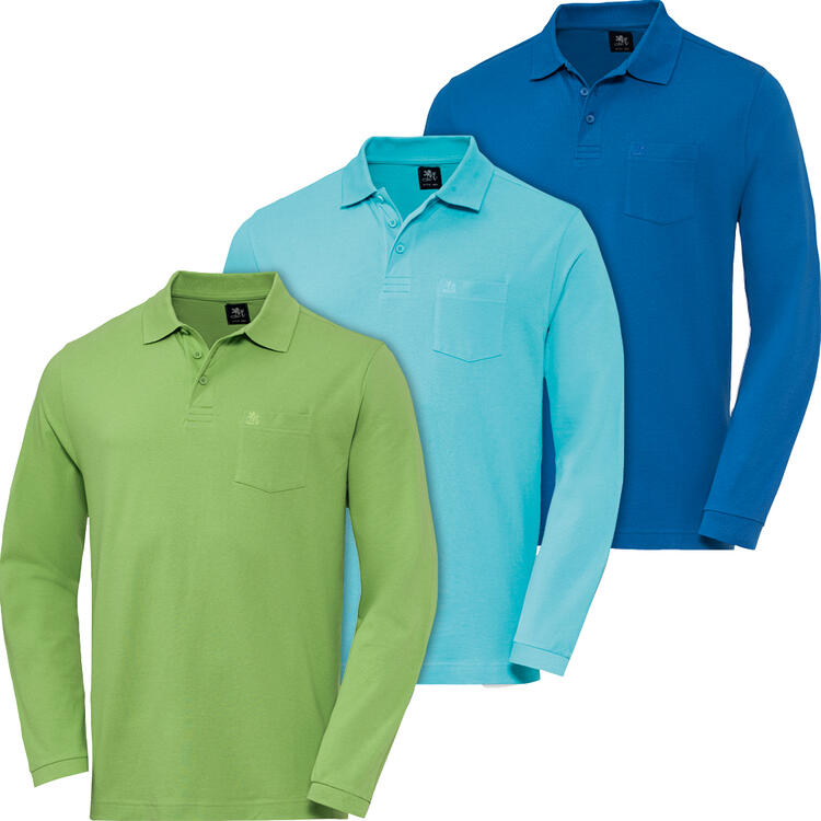 Auf diesem Bild sehen Sie Otto Kern 3er Pack Herren Poloshirts langarm in der Farbe bunt