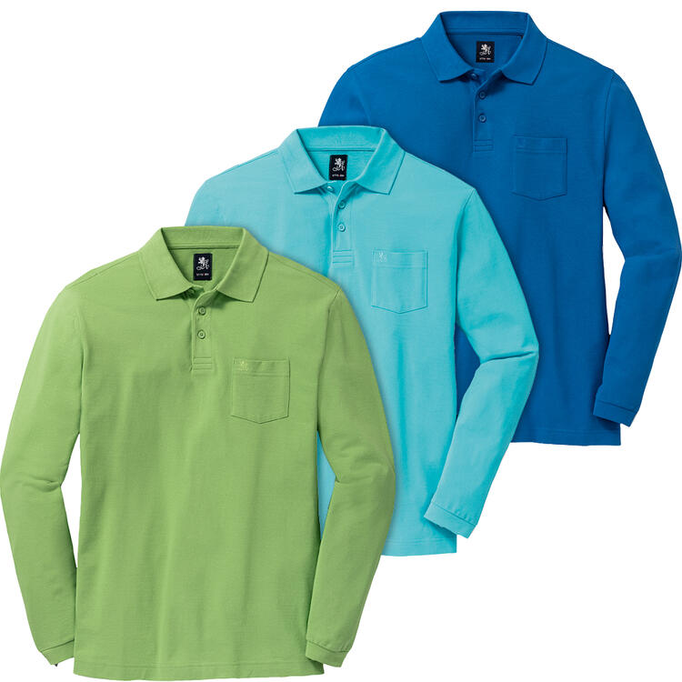 Auf diesem Bild sehen Sie Otto Kern 3er Pack Herren Poloshirts langarm in der Farbe bunt