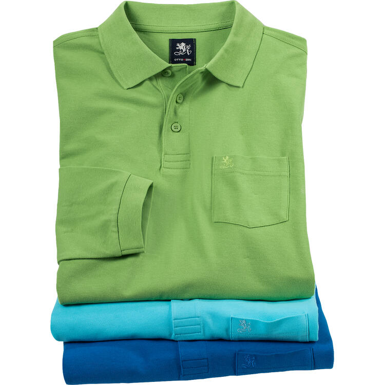 Auf diesem Bild sehen Sie Otto Kern 3er Pack Herren Poloshirts langarm in der Farbe bunt