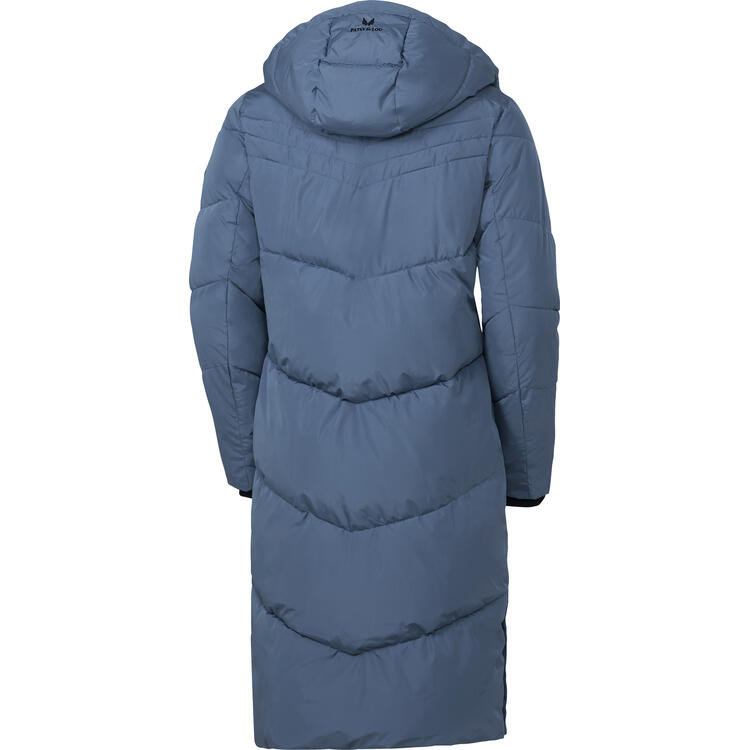 Auf diesem Bild sehen Sie Patsy & Lou Damen Steppmantel lang in der Farbe mittelblau