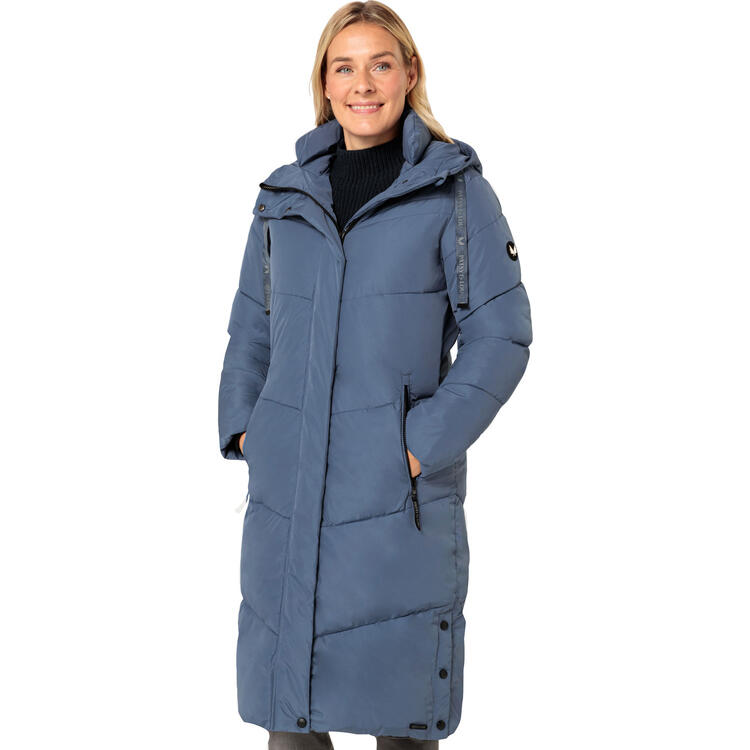 Auf diesem Bild sehen Sie Patsy & Lou Damen Steppmantel lang in der Farbe mittelblau