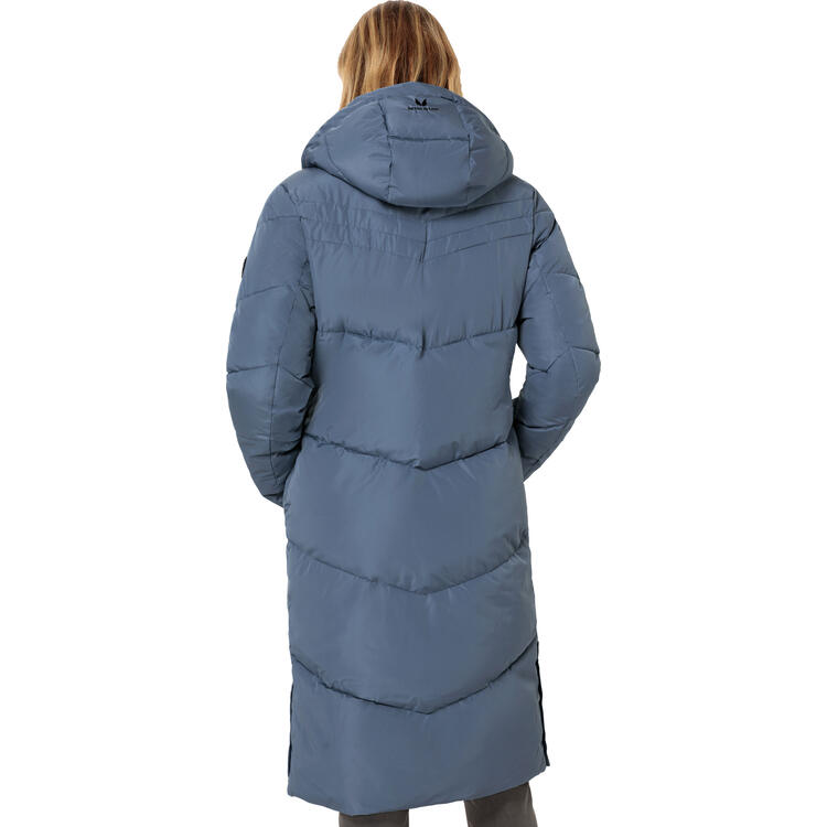 Auf diesem Bild sehen Sie Patsy & Lou Damen Steppmantel lang in der Farbe mittelblau