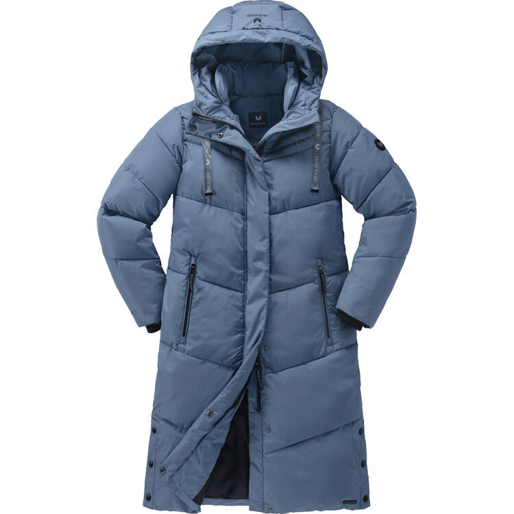 Auf diesem Bild sehen Sie Patsy & Lou Damen Steppmantel lang in der Farbe mittelblau