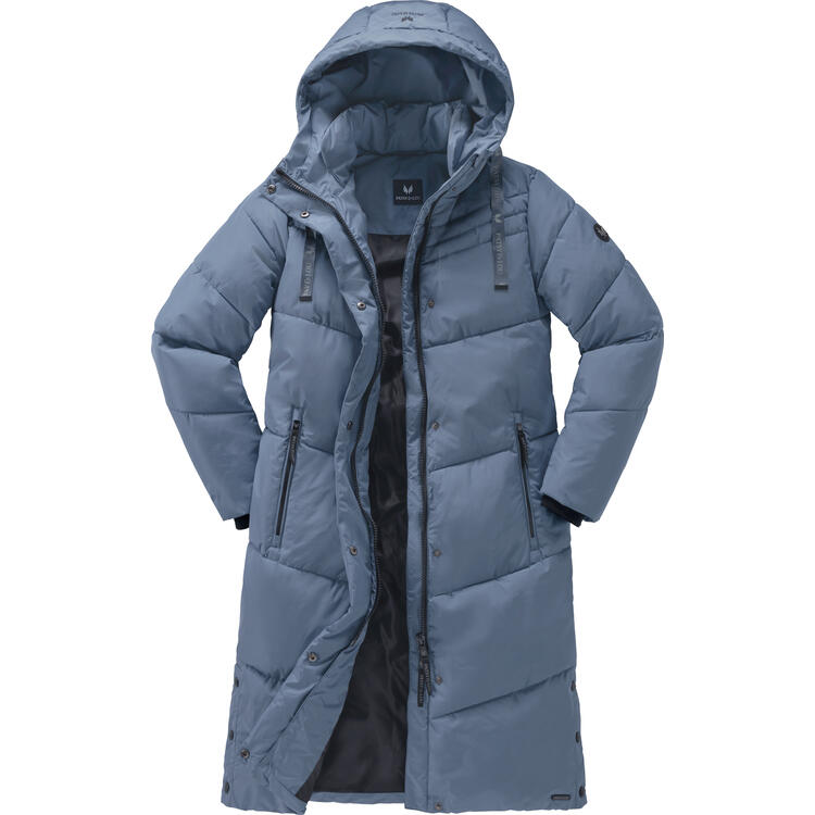 Auf diesem Bild sehen Sie Patsy & Lou Damen Steppmantel lang in der Farbe mittelblau