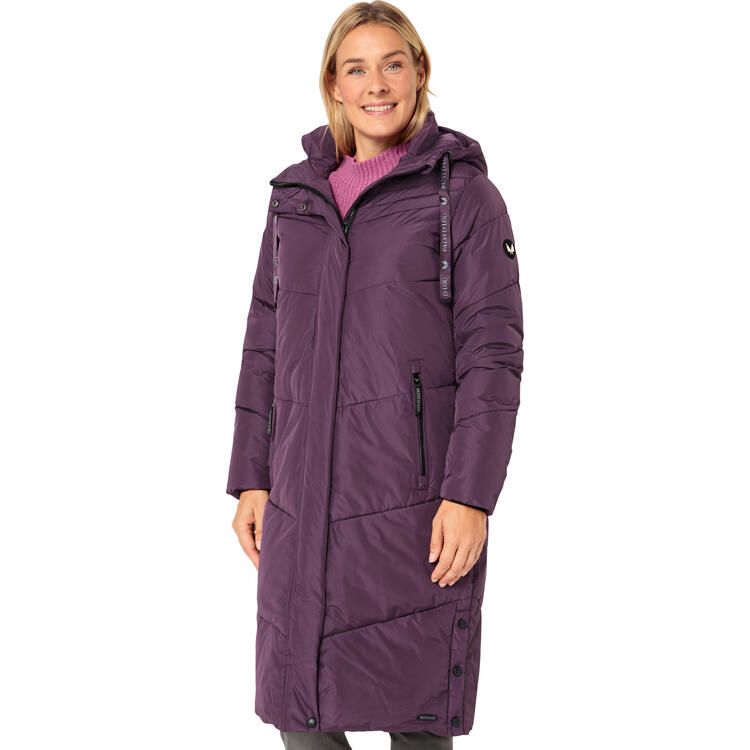 Auf diesem Bild sehen Sie Patsy & Lou Damen Steppmantel lang in der Farbe violett