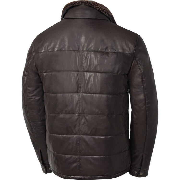 Auf diesem Bild sehen Sie Bugatti Herren Leder-Steppjacke in der Farbe dunkelbraun