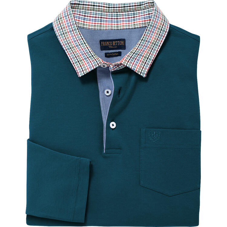 Franco Bettoni Herren Poloshirt mit Hemdkragen langarm
