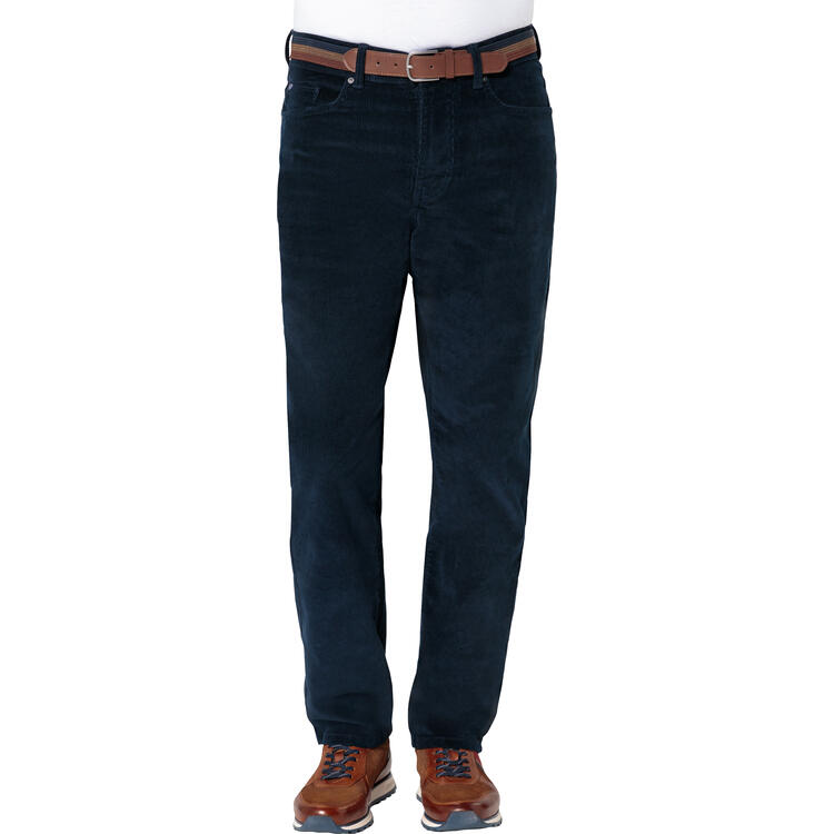 Auf diesem Bild sehen Sie Franco Bettoni Herren 5-Pocket-Cordhose mit G�rtel in der Farbe marine