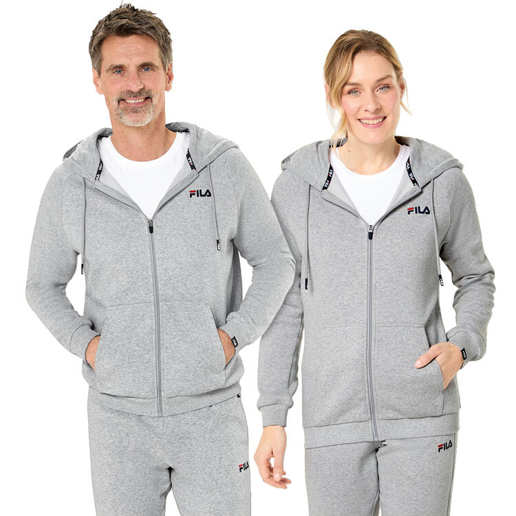 Auf diesem Bild sehen Sie FILA Sweatjacke mit Kapuze unisex in der Farbe grau-melange