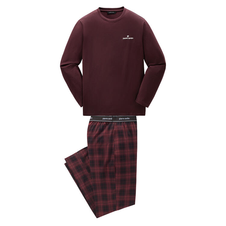 Auf diesem Bild sehen Sie Pierre Cardin Herren Pyjama lang in der Farbe bordeaux