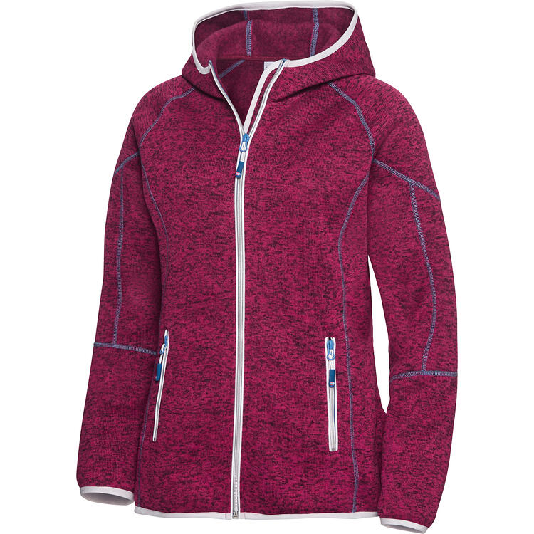 Auf diesem Bild sehen Sie Spitzbergen Damen Kapuzen-Strickfleecejacke in der Farbe beere melange