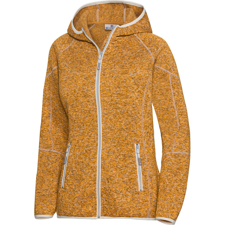 Auf diesem Bild sehen Sie Spitzbergen Damen Kapuzen-Strickfleecejacke in der Farbe gelb melange