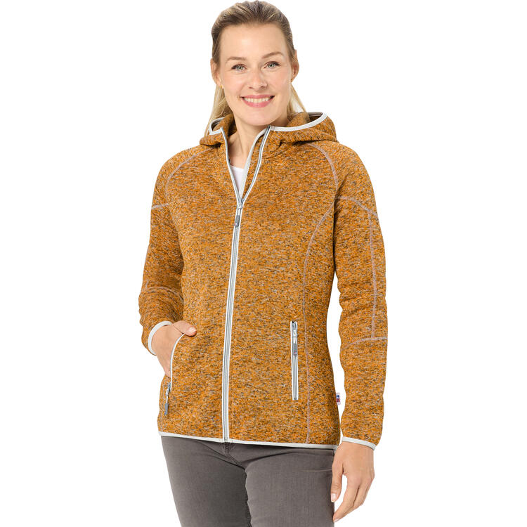 Auf diesem Bild sehen Sie Spitzbergen Damen Kapuzen-Strickfleecejacke in der Farbe gelb melange