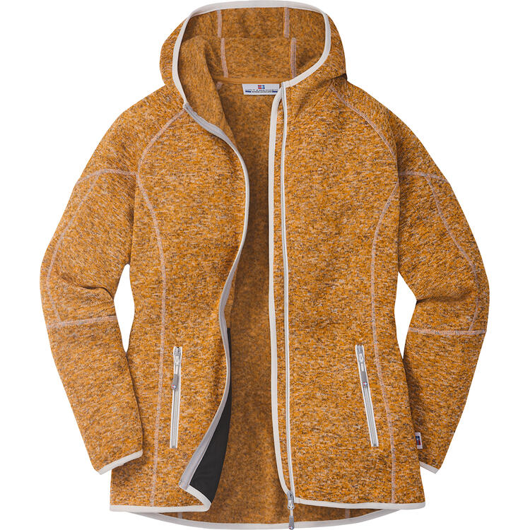 Auf diesem Bild sehen Sie Spitzbergen Damen Kapuzen-Strickfleecejacke in der Farbe gelb melange