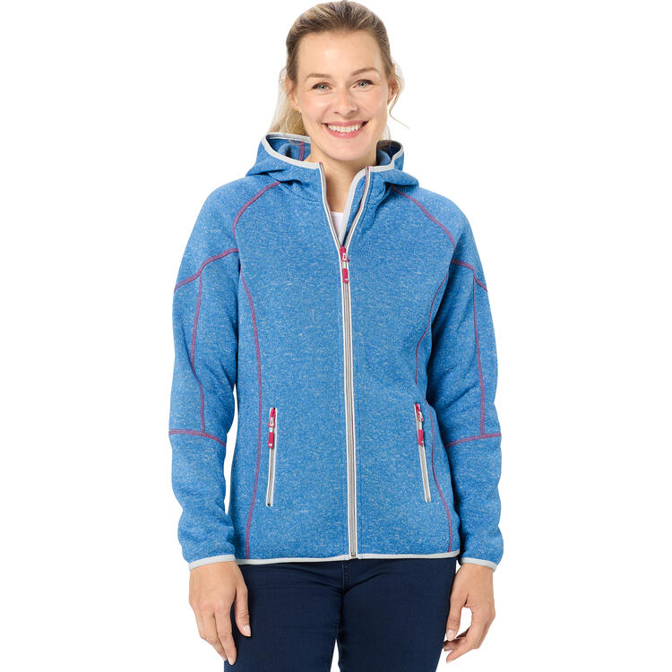 Auf diesem Bild sehen Sie Spitzbergen Damen Kapuzen-Strickfleecejacke in der Farbe blau-melange