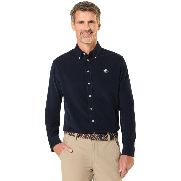 Auf diesem Bild sehen Sie Polo Sylt Herren Feincord-Hemd in der Farbe dunkelblau