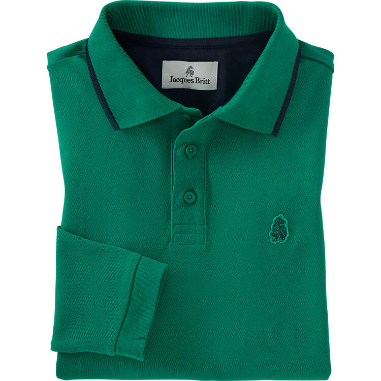 Auf diesem Bild sehen Sie Jacques Britt Herren Poloshirt Piqu langarm in der Farbe grn