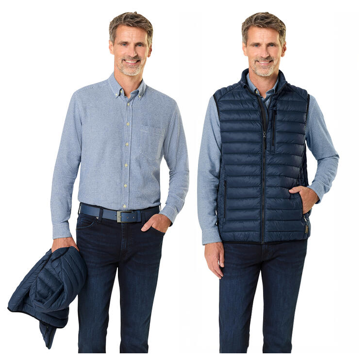 Auf diesem Bild sehen Sie Ducktail Herren-Set Weste und Flanellhemd in der Farbe marine