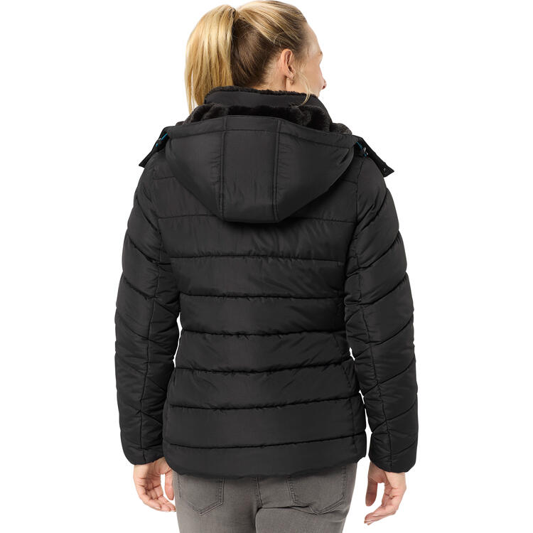 Auf diesem Bild sehen Sie Belmina Damen Steppjacke mit Fellkapuze in der Farbe schwarz