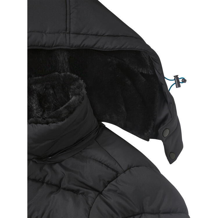 Auf diesem Bild sehen Sie Belmina Damen Steppjacke mit Fellkapuze in der Farbe schwarz