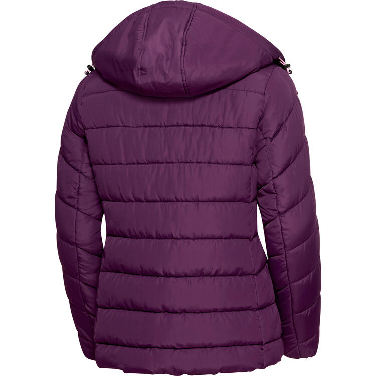 Auf diesem Bild sehen Sie Belmina Damen Steppjacke mit Fellkapuze in der Farbe beere