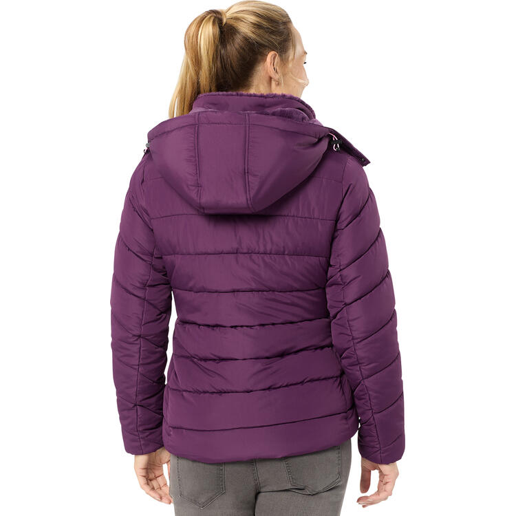 Auf diesem Bild sehen Sie Belmina Damen Steppjacke mit Fellkapuze in der Farbe beere