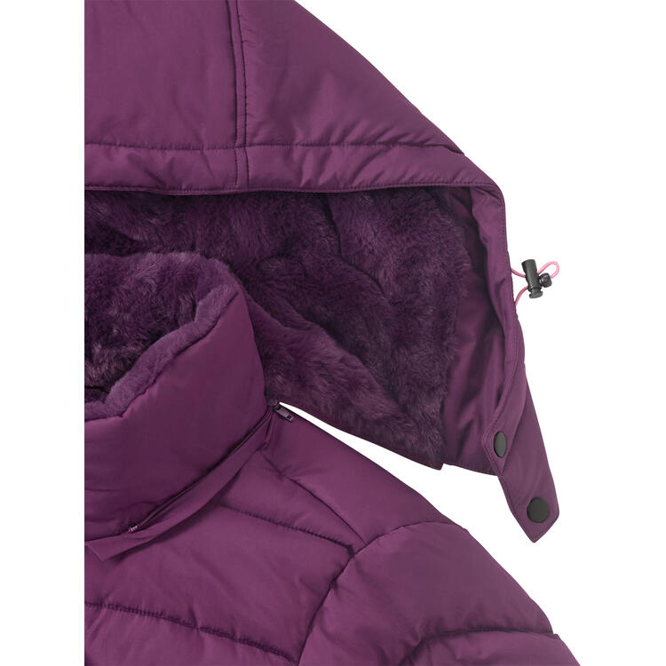 Auf diesem Bild sehen Sie Belmina Damen Steppjacke mit Fellkapuze in der Farbe beere