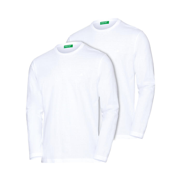 Auf diesem Bild sehen Sie Benetton 2er Pack Herren Langarm-Shirts in der Farbe wei�
