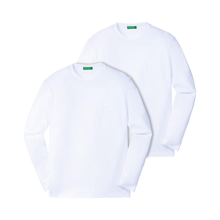 Auf diesem Bild sehen Sie Benetton 2er Pack Herren Langarm-Shirts in der Farbe wei�