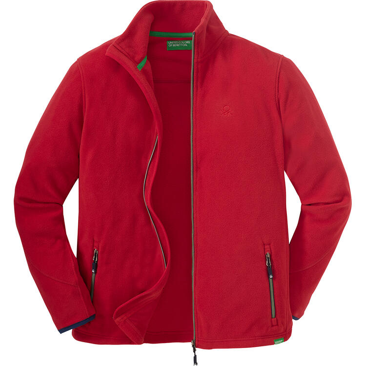 Auf diesem Bild sehen Sie Benetton Herren Fleecejacke in der Farbe rot