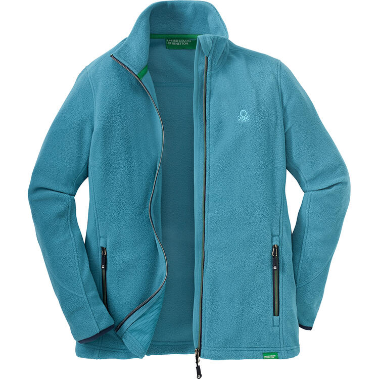 Auf diesem Bild sehen Sie Benetton Damen Fleecejacke in der Farbe t�rkis