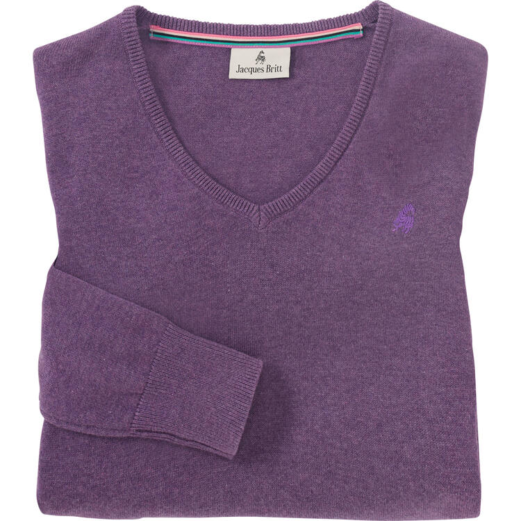 Auf diesem Bild sehen Sie Jacques Britt Damen Pullover mit V-Ausschnitt in der Farbe lila