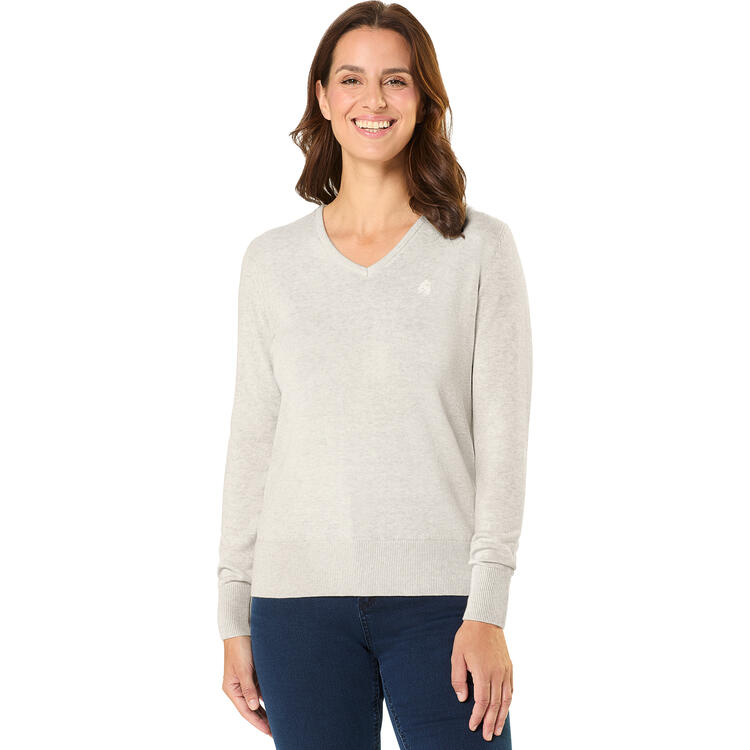 Auf diesem Bild sehen Sie Jacques Britt Damen Pullover mit V-Ausschnitt in der Farbe hellbeige