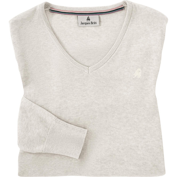 Auf diesem Bild sehen Sie Jacques Britt Damen Pullover mit V-Ausschnitt in der Farbe hellbeige