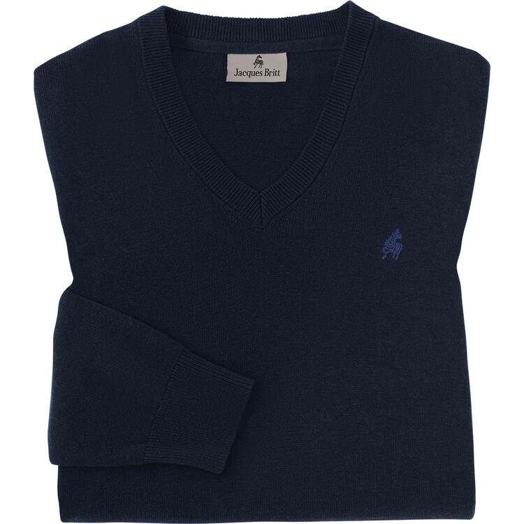 Auf diesem Bild sehen Sie Jacques Britt Herren Pullover mit V-Ausschnitt in der Farbe marine