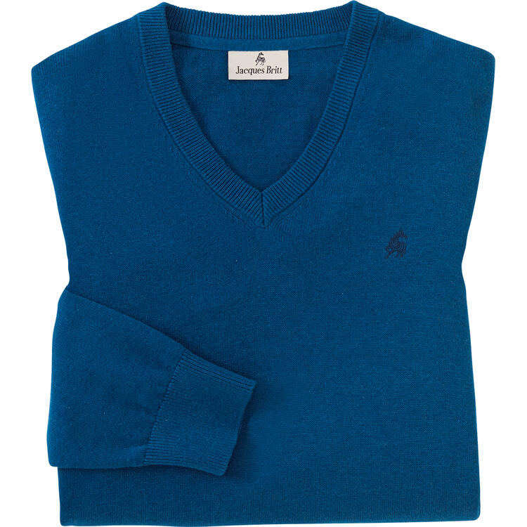 Auf diesem Bild sehen Sie Jacques Britt Herren Pullover mit V-Ausschnitt in der Farbe blau