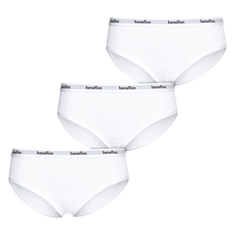 Auf diesem Bild sehen Sie Benetton 3er Pack Damen Slips hoch in der Farbe wei�