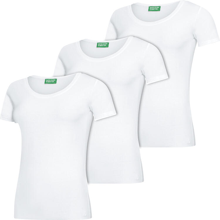 Auf diesem Bild sehen Sie Benetton 3er Pack Damen T-Shirts in der Farbe wei�