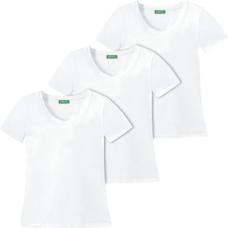 Auf diesem Bild sehen Sie Benetton 3er Pack Damen T-Shirts in der Farbe wei�