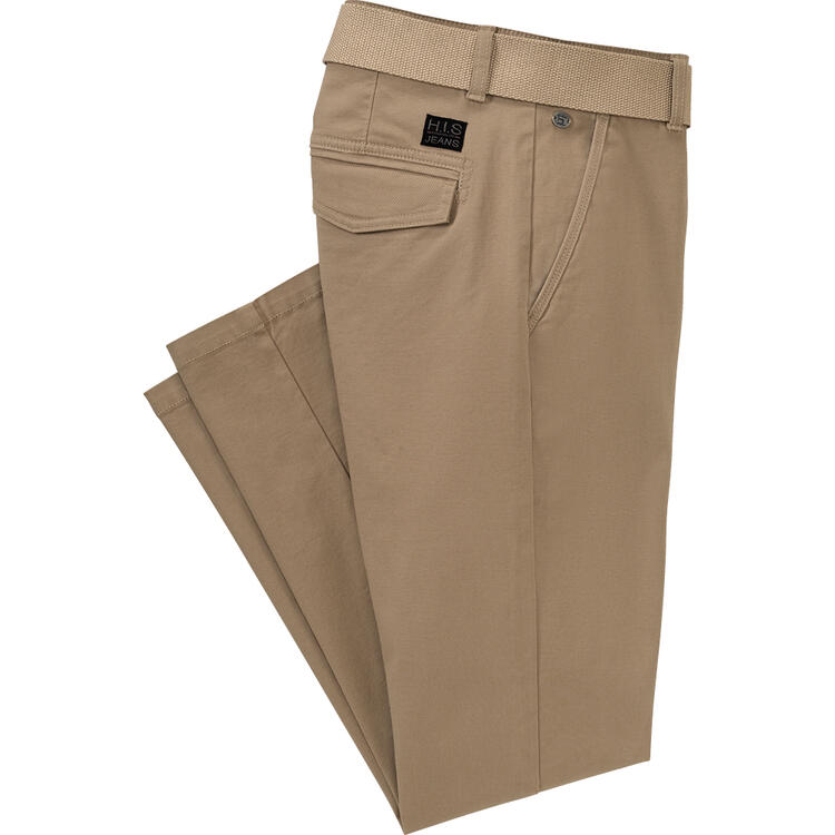 Auf diesem Bild sehen Sie H.I.S Herren Freizeithose mit G�rtel in der Farbe beige