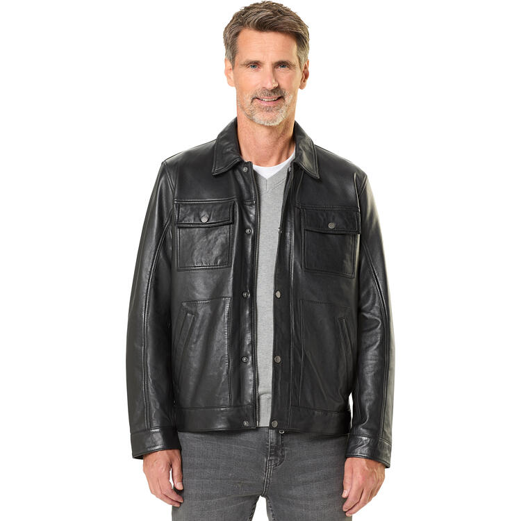 Auf diesem Bild sehen Sie Otto Kern Herren Lederjacke in der Farbe schwarz