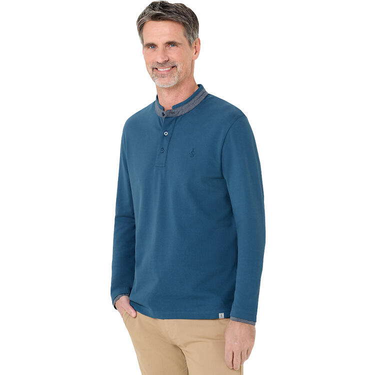 Auf diesem Bild sehen Sie Stone Rich Herren Henley Shirt langarm in der Farbe blau