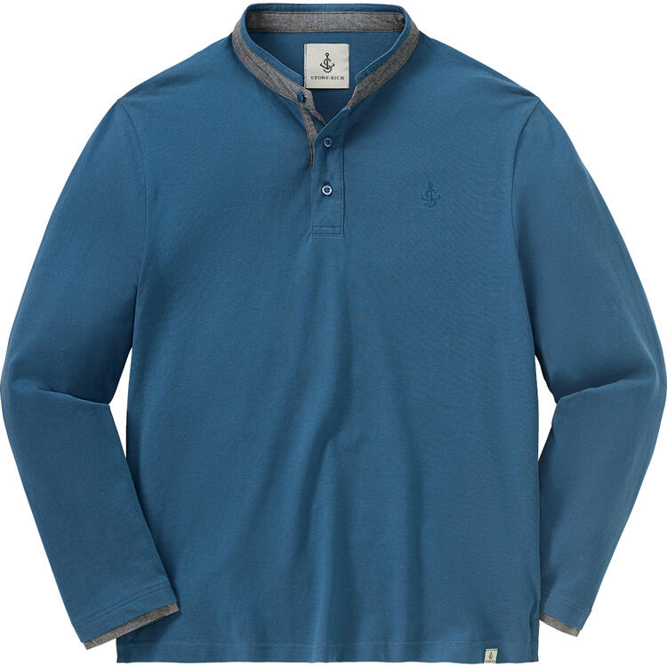 Auf diesem Bild sehen Sie Stone Rich Herren Henley Shirt langarm in der Farbe blau