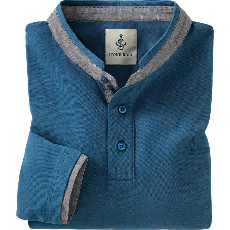 Auf diesem Bild sehen Sie Stone Rich Herren Henley Shirt langarm in der Farbe blau